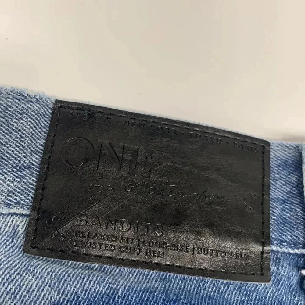 One Teaspoon Bandits Denim Jean Shorts Button Fly Twisted Distressed Blue 28